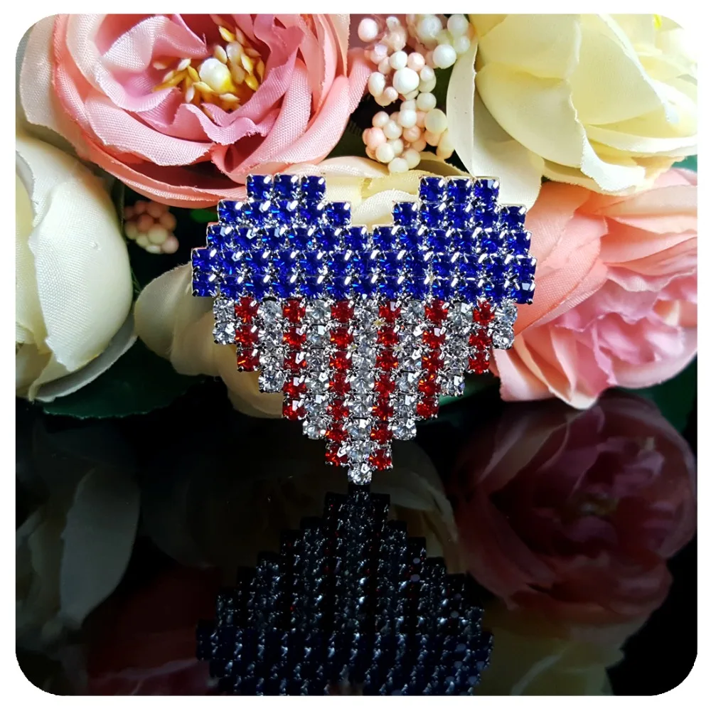 GRANDBLING Hand-made Jewelry Rhinestone USA Heart Shape Brooch Pin Gift