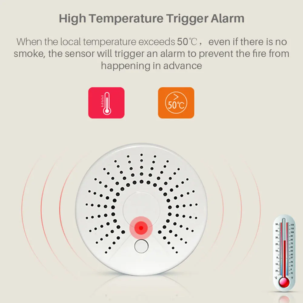 Smart Wifi Fire Smoke Temperature Sensor Wireless Smoke Temperature Detector Automation Home Security Alarm System Smart life