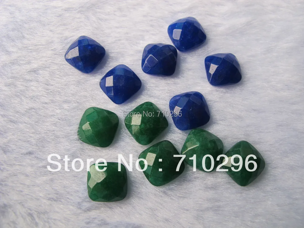 Wholesale lot Green jade Red jade Bead Cabochon 11mm facet Cushion gem stone cabochons fit jewelry ring necklace DIY 10pcs/lot