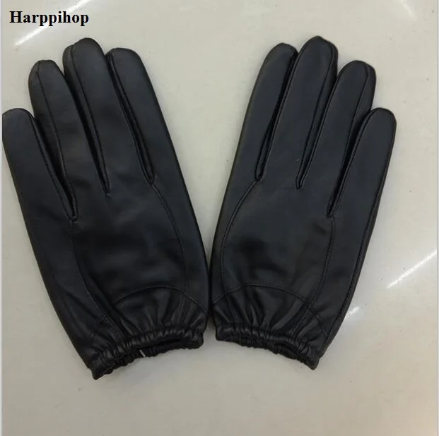Men\'s leather gloves thin section sheepskin short leather gloves winter touch screen warm driving glove mittens for man