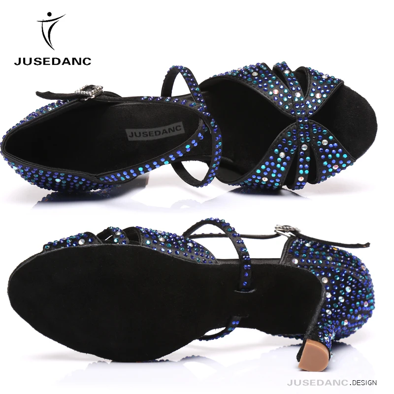 JuseDanc zapatos de baile con diamantes de imitación para mujer, tacones de baile de salón, zapatos de baile de Jazz, contraste de diamantes de