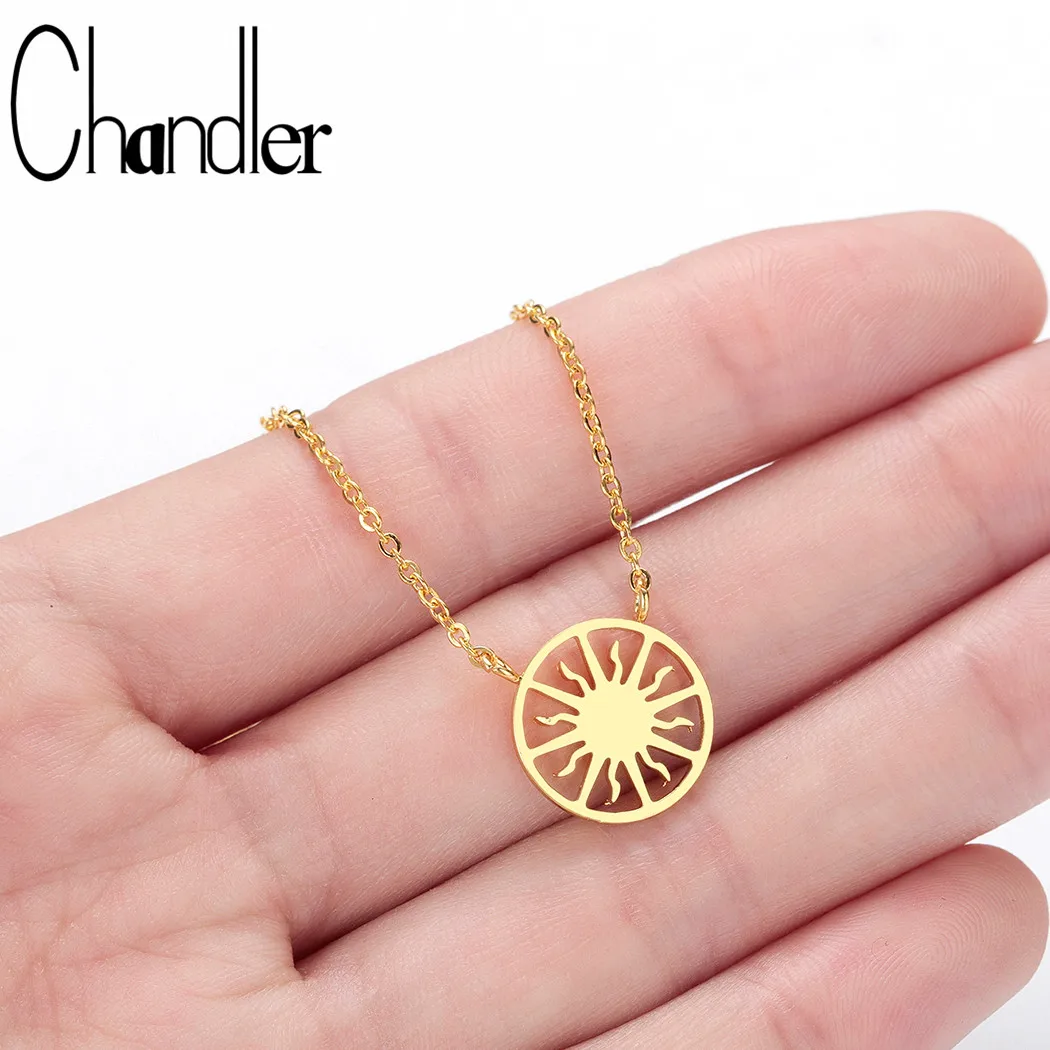 Chandler Stainless Steel Sunshine Sunburst Necklace Pendant Sun Beam Choker Necklaces for Women Christmas Jewelry Accessories