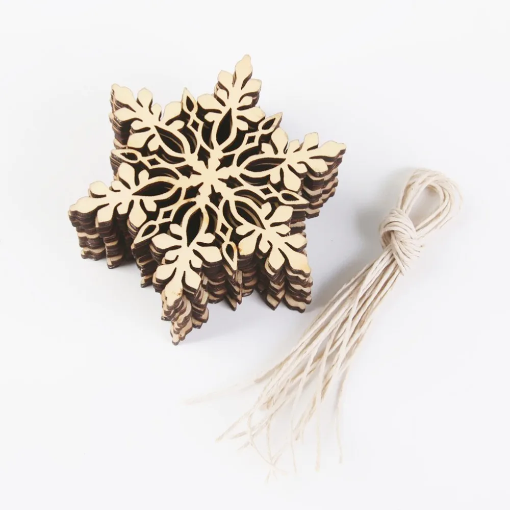 10pcs Christmas DIY Assorted Wooden Snowflake Cutouts Craft Embellishment Gift Tag Wood Ornament for Weding