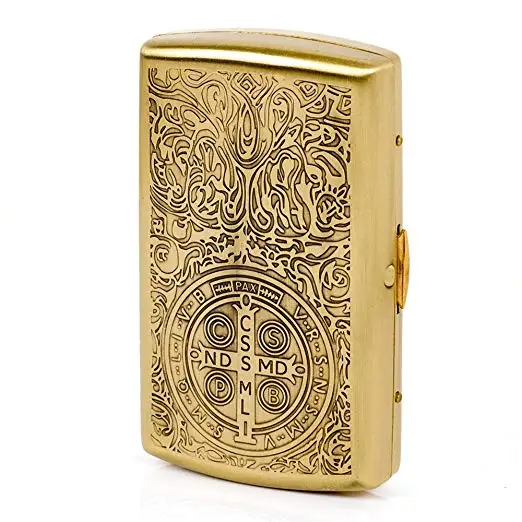 [Golden Carving]Fashion Constantine Durable Nobility Bronze Men's Cigarette Case Cig Holder Hold 12 Cigarettes