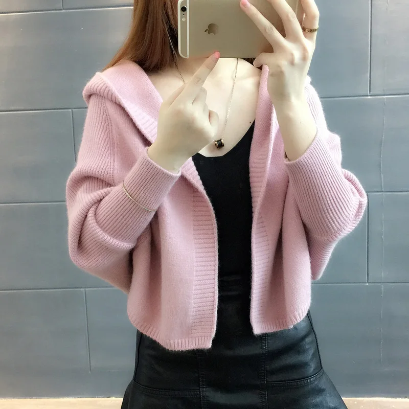 Women 2022 Autumn Winter Knitted Cardigans Sweaters Batwing Sleeve Short Cardigan Coat Female Casual Loose Warm Sweater NS3993