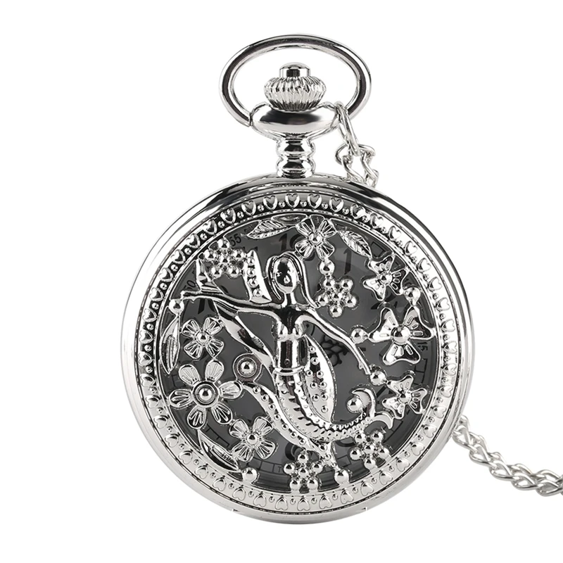 Anime Flower Hollow Silver Quartz Pocket Watch Mermaid Design Retro con collana orologio pendente per bambini regali di compleanno