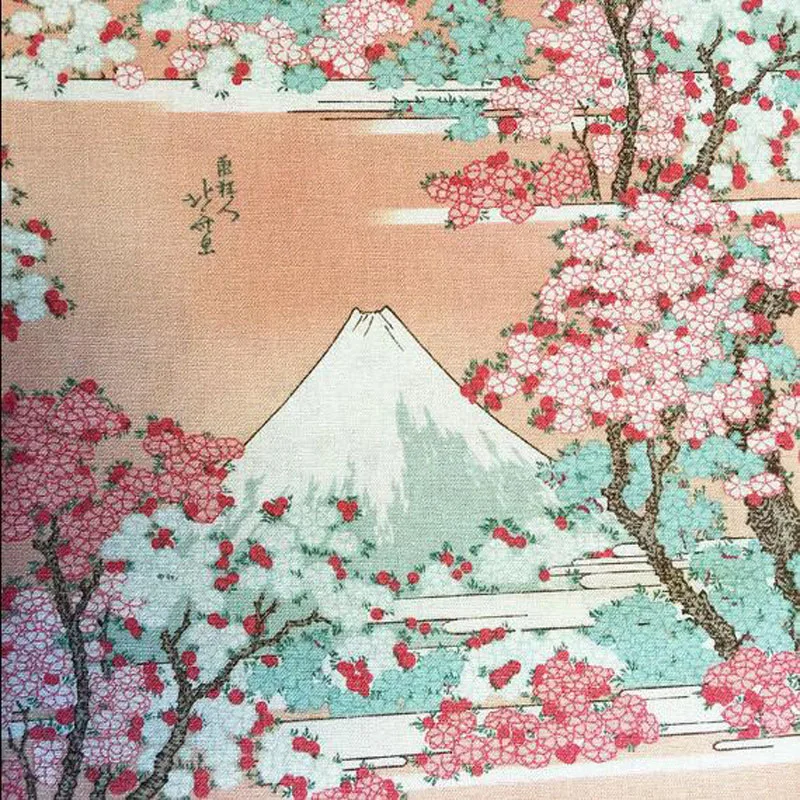 Wide 140cm Stretch Japanese Cotton Poplin Fabric Mount Fuji Cherry Blossom Print Cotton Fabric Sewing Patchwork DIY Girl Dress