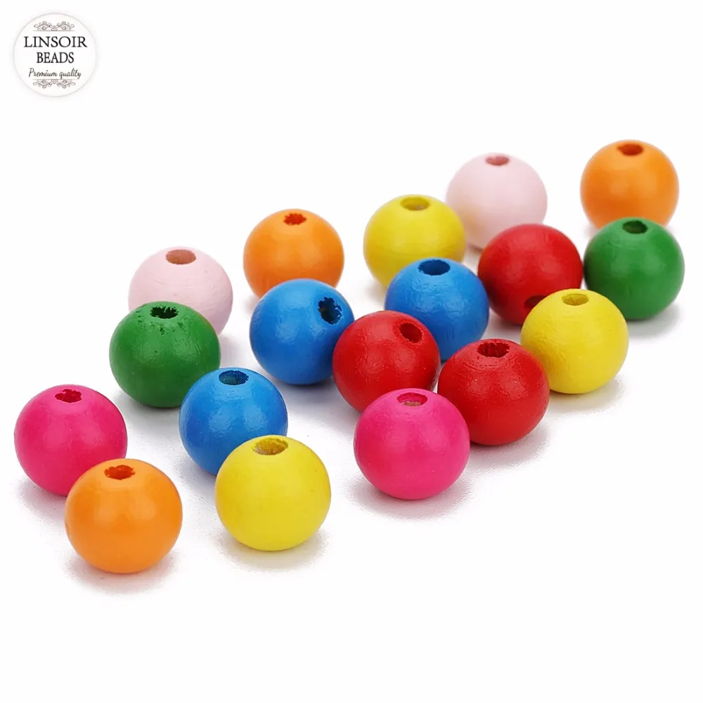 LINSOIR 100 Pieces/Pack Round Ball Wood Beads DIY Jewelry Craft Making 8/10/12/14mm Spacer Loose Beads Multi Color Choice
