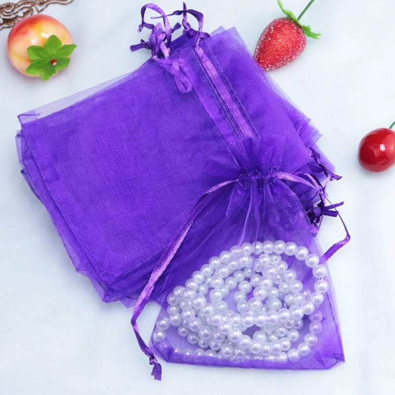 500pcs/lot Wholesle New Purple Drawstring Organza Pouch Gift Bags Fit Wedding Party 90*120mm