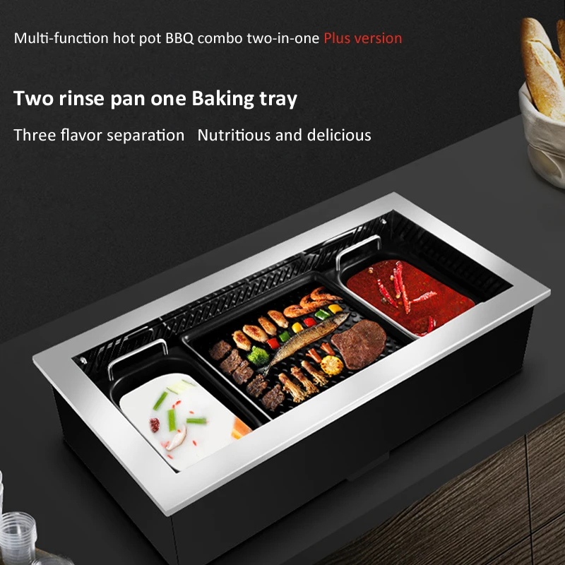 Bếp Nướng Điện Không Khói Nhà Nướng Bánh Chống Dính Chảo Tự Làm Thịt Nướng Điện Nướng Khay Nồi Lẩu Mini 2 Trong 1 Điện nồi Nướng Lẩu