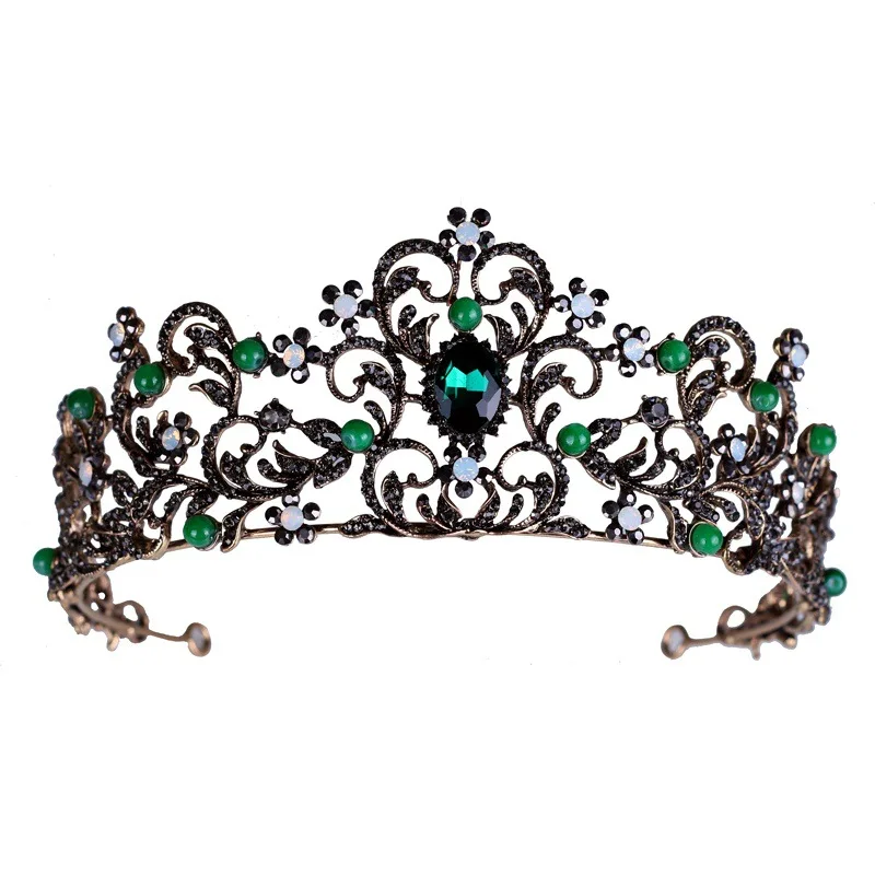 Bridal Crown Flower Bride Hair Jewelry Green Crystal Tiara Princess Crown Wedding Hair Accessories Handmade Hairpins Sale HQ-68