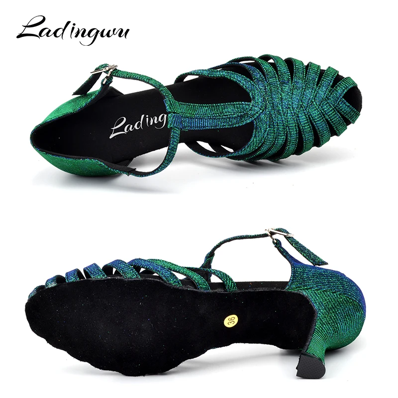 Ladingwu Fabrik Outlet Verfärbung Flash Tuch Ballroom Salsa Dance Schuhe Grün Blau Grau Latin Dance Schuhe Frau