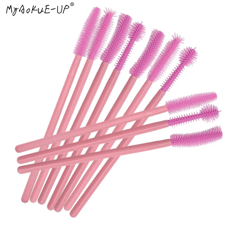 50 pcs Full Pink Disposable Silicone Brush For Eyelash Extension women Makeup Brushes Eye Lash Mascara Wands Applicator tools