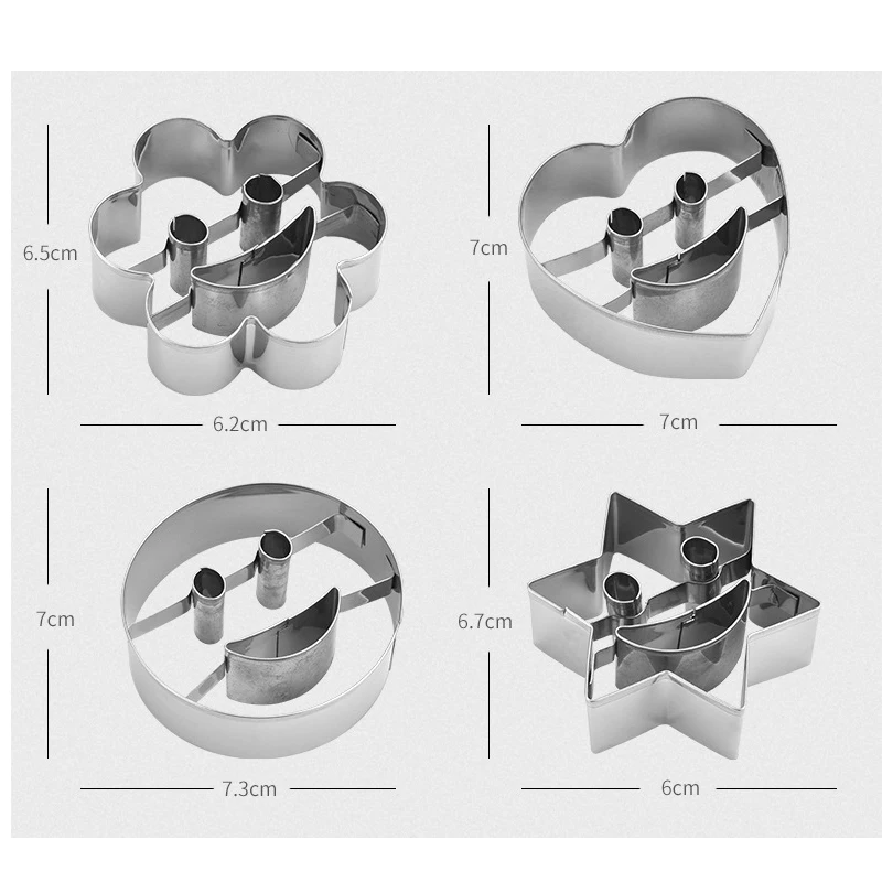 1/4pcsStar Smile Heart Flower Shape Cookie Cutter Biscuit Mould Baking Set Smile Stainless Steel Bakeware fruit cutter Tools