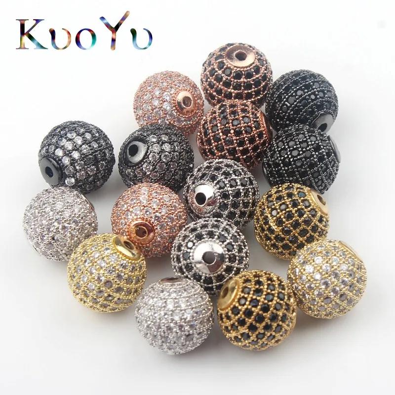 3pcs/lot Round Ball CZ Beads Metal Brass Micro Pave Crystal Zircon Space Beads For Jewelry DIY Charm Bracelet Making 4/6/8/10mm