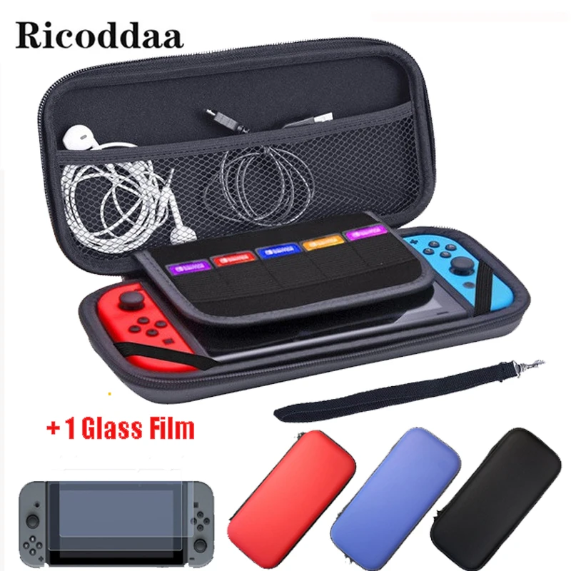 

Travel Carry Bag For Nintend Switch Hard EVA Case+1 Tempered Glass Screen Protector Film Cover For N-Switch Game Accessories