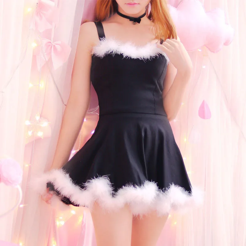 Japanese Young Girl Cute Kawaii Dress Basic Solid Straps Lovely Furthers Hem Dance Party Tops Skirt Two Piece Set For Women