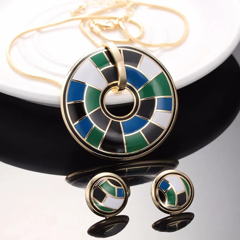 R&X New fashion Enamel Vintage Necklace Earrings Chain Leaves Pendant Jewelry Sets For Woman Wedding Jewelry Set  Exempt Postage