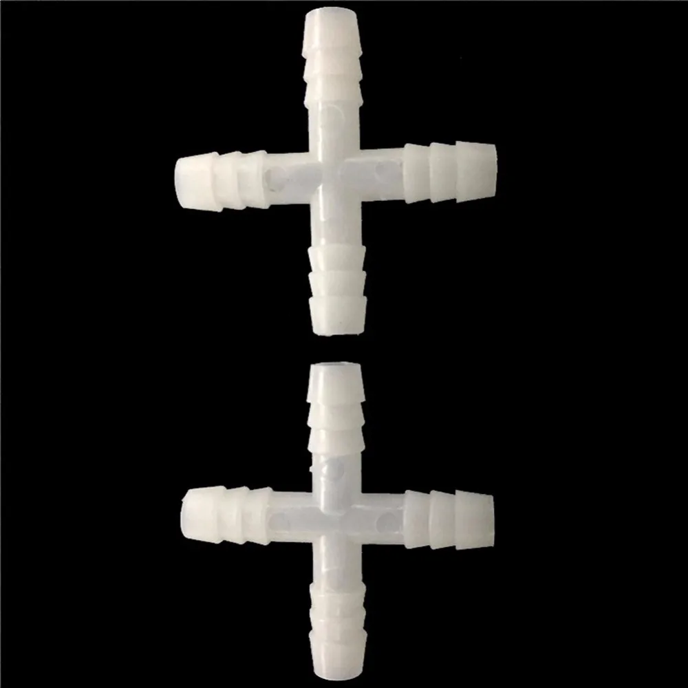 20pcs 8mm 4 way cross barb tee connector water splitter irrigation fitting for garden hose garden watering system greenhouse