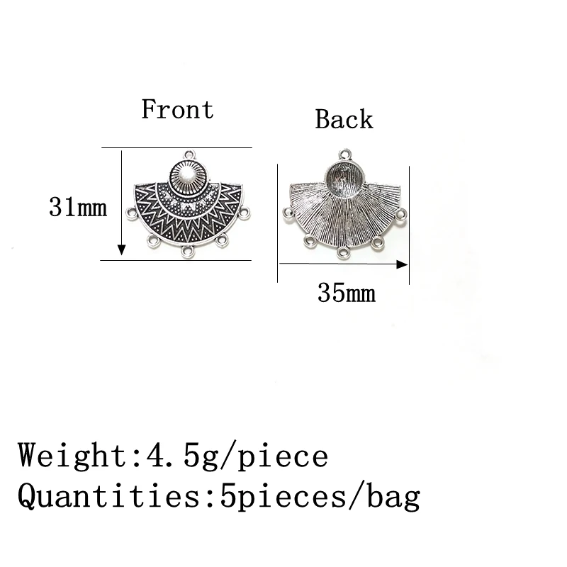 New Fashion 35MM Linker 5pieces/bag Sector Eye Retro Gold  Zinc Alloy Charms Connector for DIY Jewelry Accessories