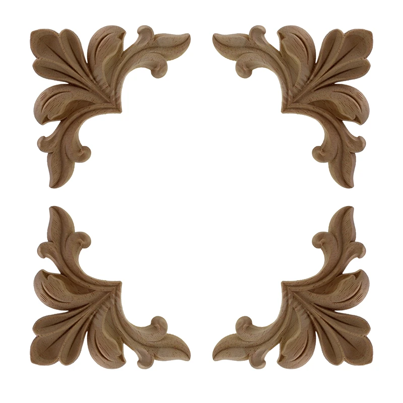 Runbazef European Solid Wood Decoration Appliques Carved Corner Flower Door Furniture Accessories Decals Wooden Home Decor