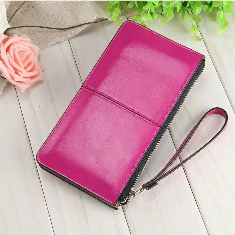 

New Women Wallets Long Candy Oil Leather Wallet Day Clutch New Fashion Women's Purse Female Purse Clutch Card Holder