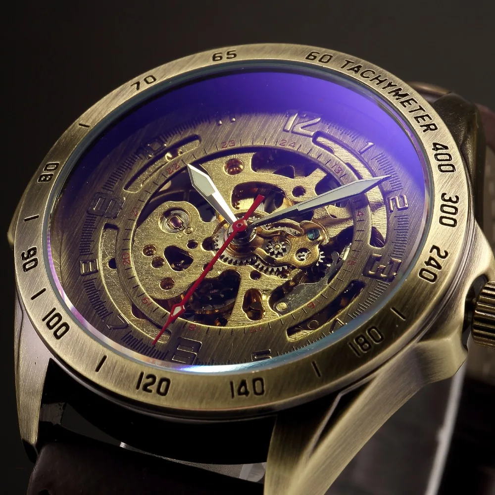 SHENHUA Gasline Series Clock Men Retro Bronze Skeleton Steampunk Mechanical Male Wristwatch Relogio Masculino Automatic Watch