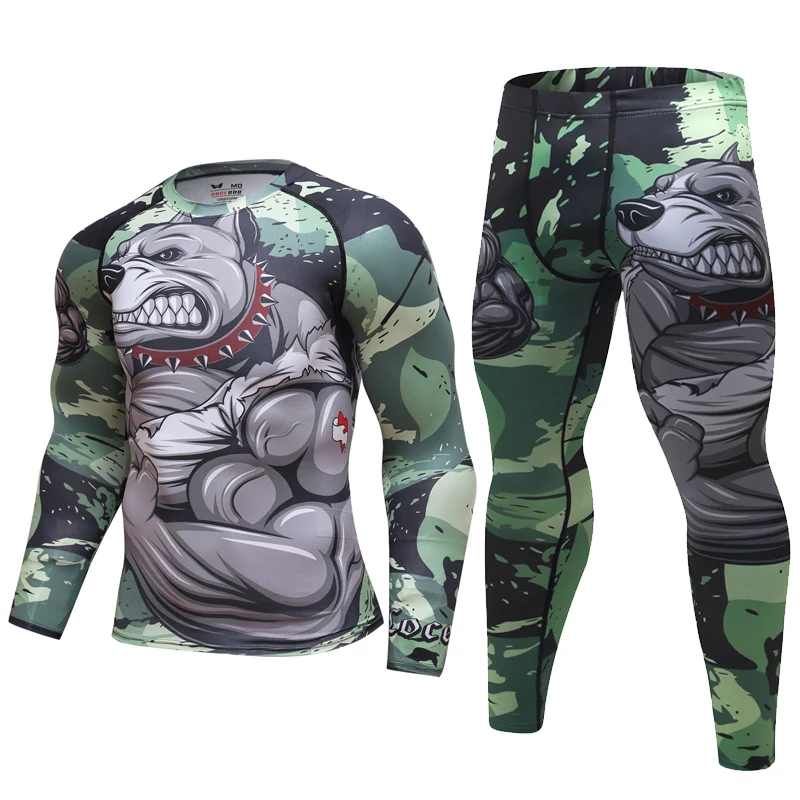 

Brand New Boxing Set Compression Jersey+Pants animal Rashguard KickBoxing Tight Long T-Shirts Trousers Muay Thai MMA Fightwear