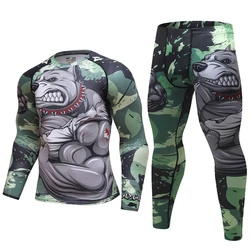 Brand New Boxing Set Compression Jersey+Pants animal Rashguard KickBoxing Tight Long T-Shirts Trousers Muay Thai MMA Fightwear