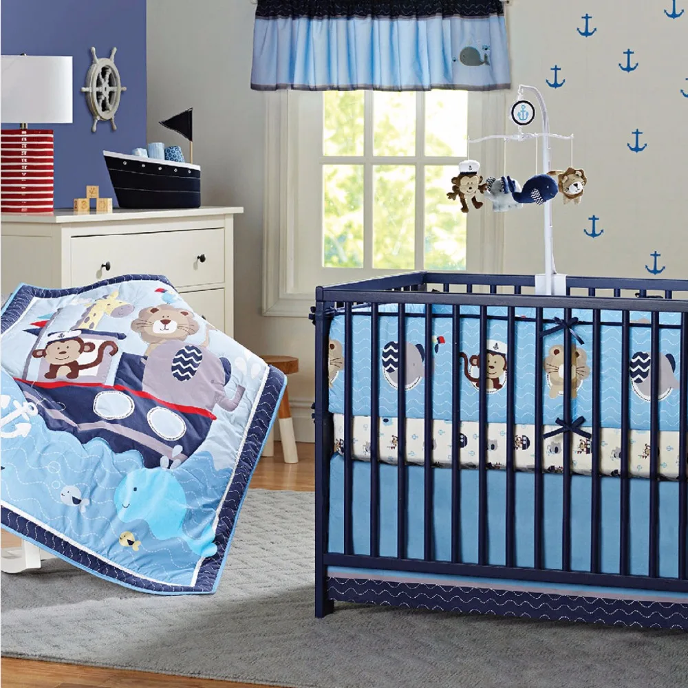 High quality best prices cotton embroidery baby bedding set comforter sheet skirt bumper