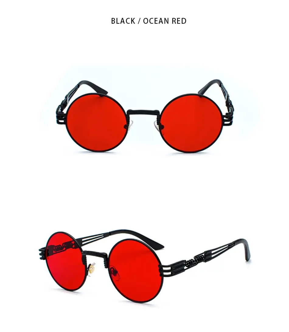 Neue Mode Retro Steampunk Runde Metall Sonnenbrille für Männer Frauen Doppel Frühling Bein Bunte Brillen Punk Gläser UV400 – Detail 20