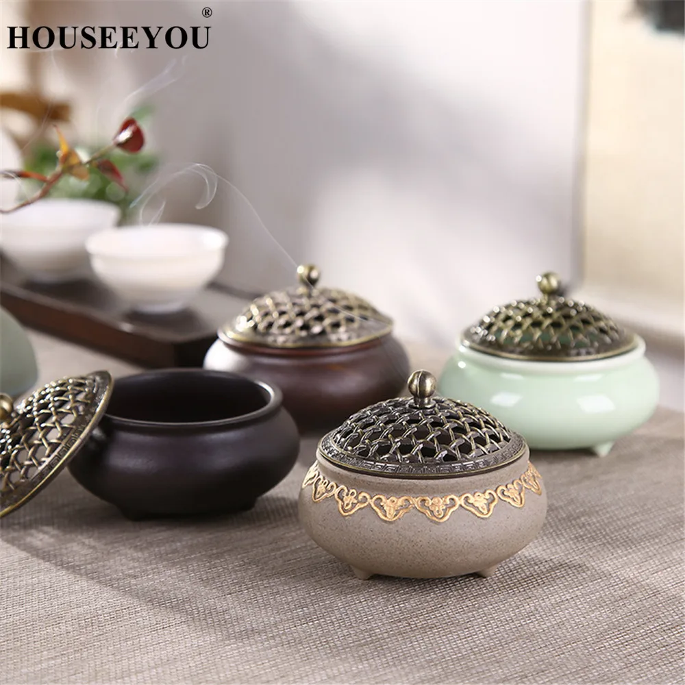 Ceramic Mosquito Repellent Incense Burner Coil Aroma Censer Smell Removing Living Room Decor Porcelain Coil Incense Holder