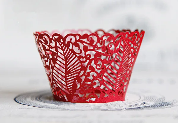 

Free shipping red lace leaf wedding cupcake wrappers color paper cupcakes cup cake baking cups wrapper