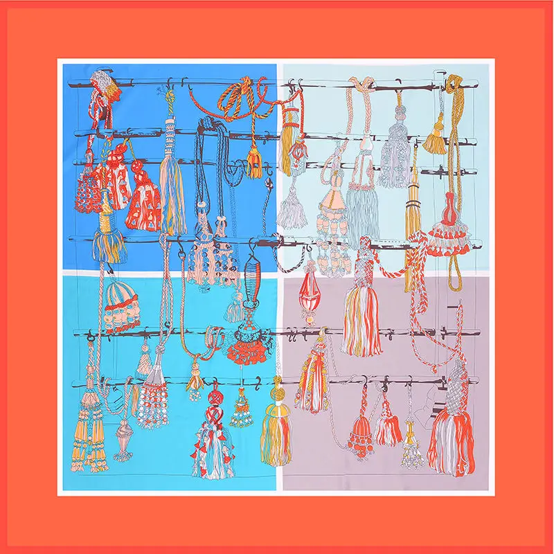 Hot new Silk Scarf for Women Boutique hanging pattern Design Print 130x130 big Square 100% Silk Fashion Bandana Wrap Lady Gift