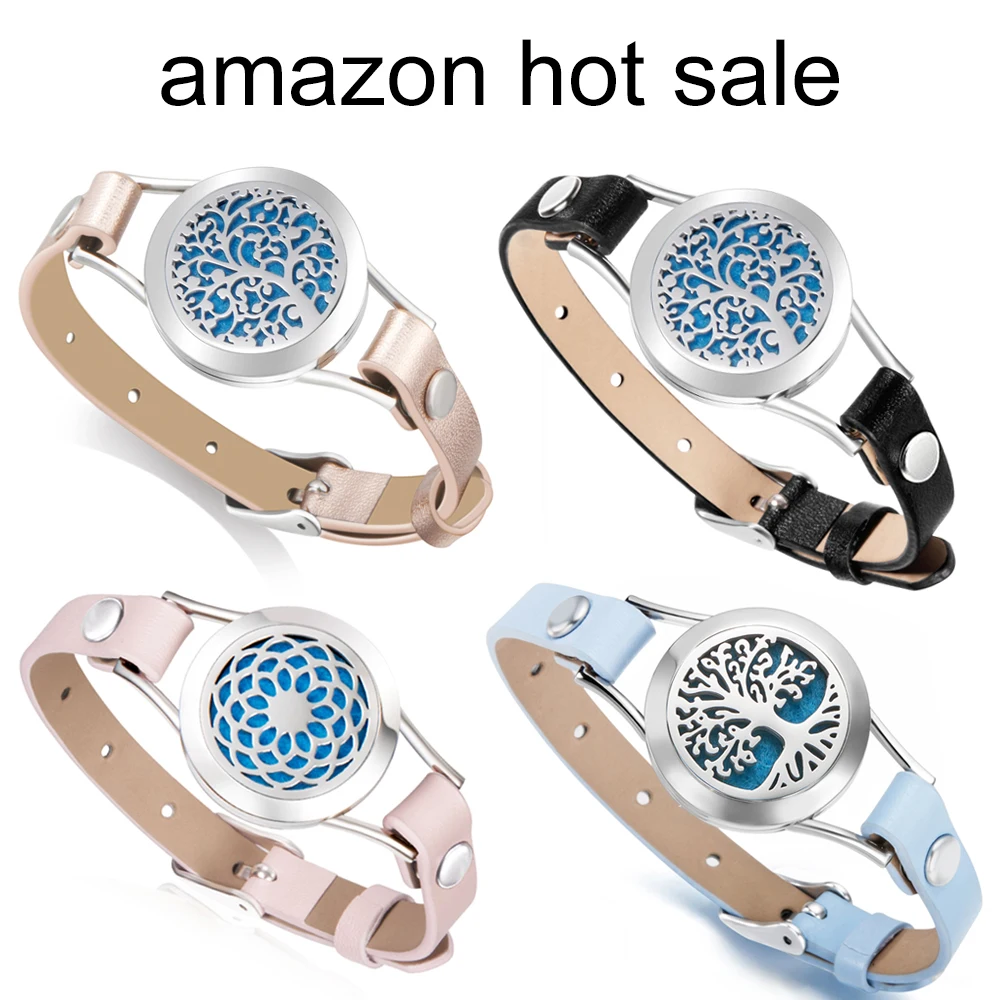 hot sale stainless steel Aromatherapy Essential Oil Diffuser Bracelet ,316L Locket genuine Leather bracelet free pads