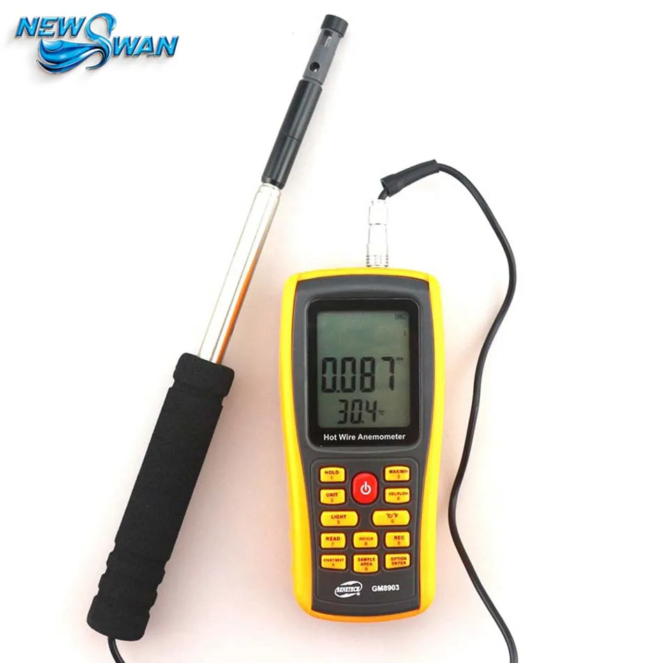 2017 hot sale GM8903 Hot Wire Digital Anemometer 0~30ms Air Temperature Meter 0~45C Wind Speed Flow Tester with USB