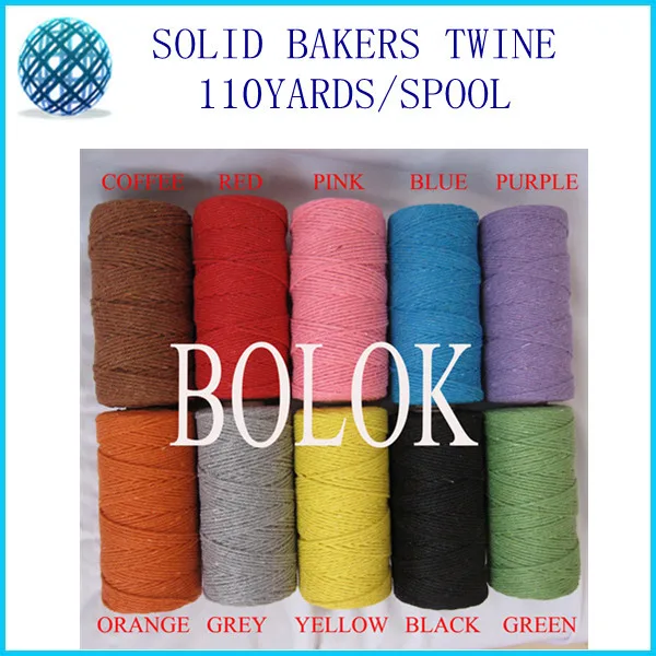 free shipping 10pcs/lot plain cotton twine 110yards/spool 2mm 12 ply 10 color Solid baker  twine wholesales