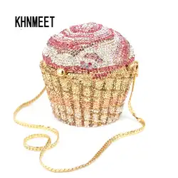 Designer Brand Luxury Crystal Evening Bag Fashion Cupcake Diamond Clutch Soiree Purse Women Wedding Bride Cake Handbags  SC515