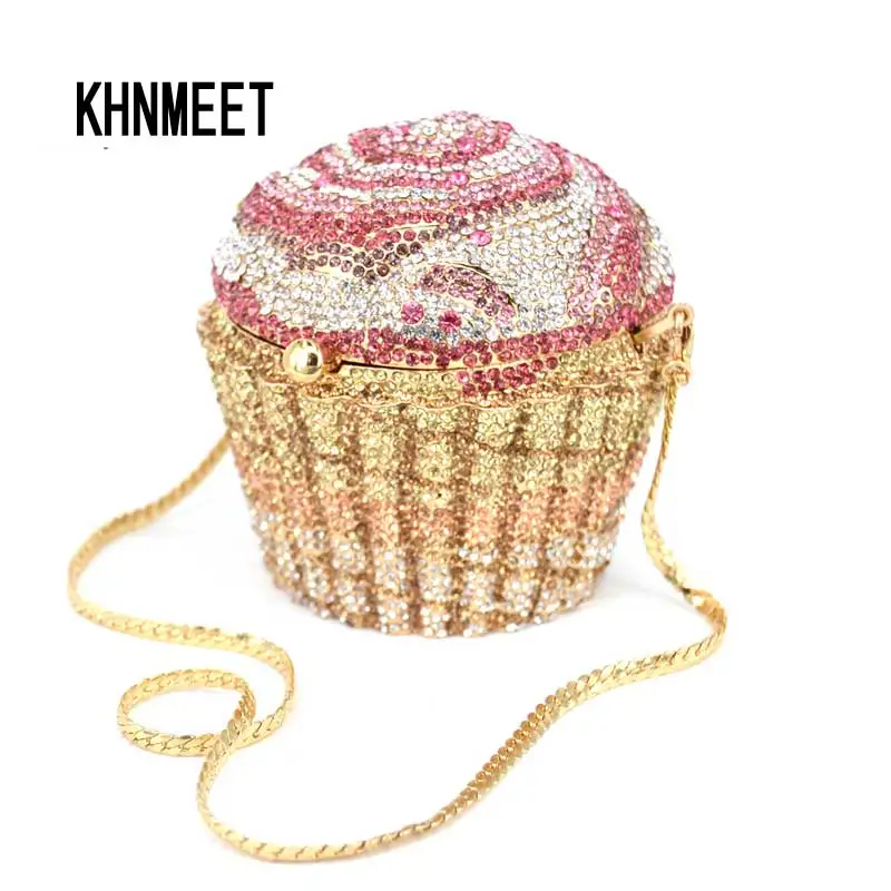 Designer Brand Luxury Crystal Evening Bag Fashion Cupcake Diamond Clutch Soiree Purse Women Wedding Bride Cake Handbags  SC515