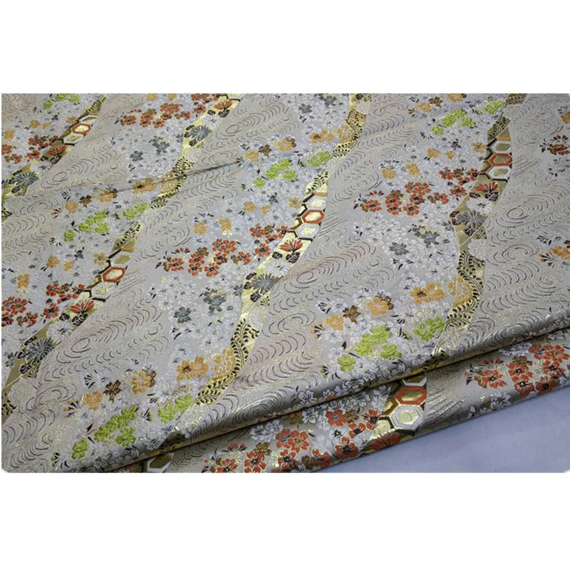 CF562 White Japanese Style Cherry Blossom Jacquard Nishijin Brocade Fabric Japanese Kimono Clothing Fabric DIY Sewing Materials