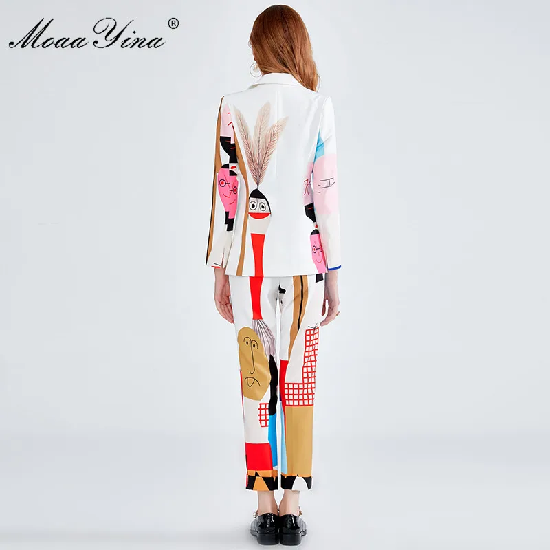 MoaaYina Fashion Designer Set Autumn Winter Women Long sleeve Cartoon Print loveliness Elegant Suit+Elastic waist Two-piece suit