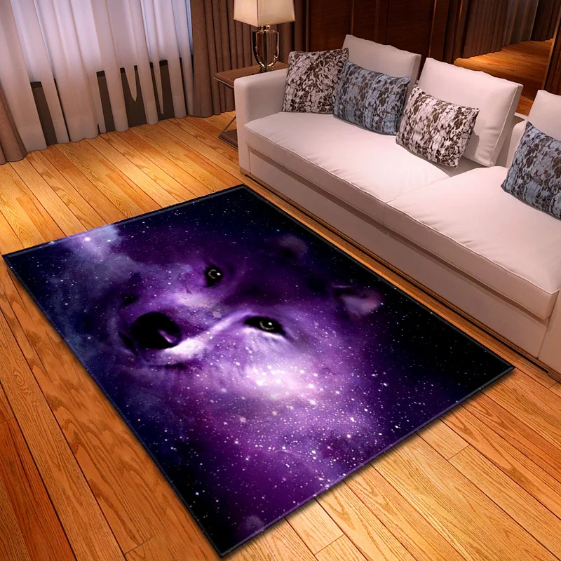 

Creative 3D Starry sky wolf Printed Carpets for Living Room Bedroom Area Rugs Soft Flannel Large Size Mats Parlor Decor Carpet