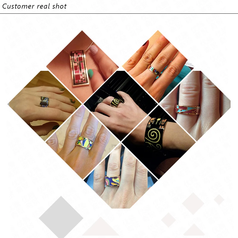 Color Culture Elegant Classic Stainless Steel Rings for Women 1.3cm Colorful Geometric Ceramic Scarf Rings Girlfriend Gift