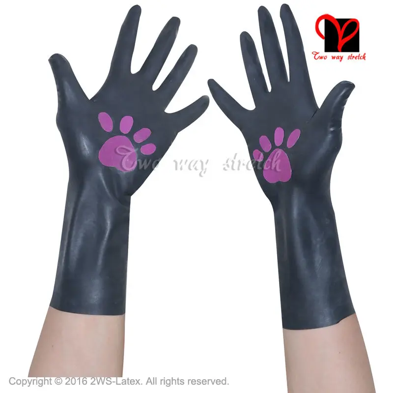 Sexy Latex Short Gloves With Cat Footprints Rubber Wrist Length Driving Mittens Five Fingers Gauntlet Hand St-025