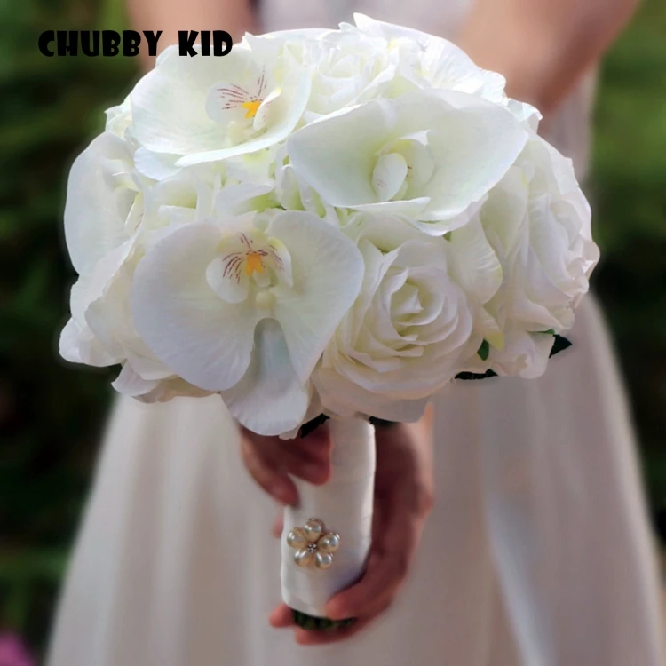 

Romantic Bridal Bouquets Handmade Artifical Flower Bouquet Wedding Bridal bouquet white color rose Phalaenopsis wedding bouquet