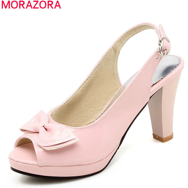 

MORAZORA 2024 big size 33-45 women sandals peep toe bowknot high heels platform sandals buckle sweet party wedding shoes woman