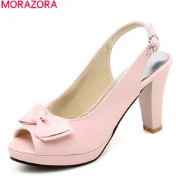 MORAZORA 2024 big size 33-45 women sandals peep toe bowknot high heels platform sandals buckle sweet party wedding shoes woman