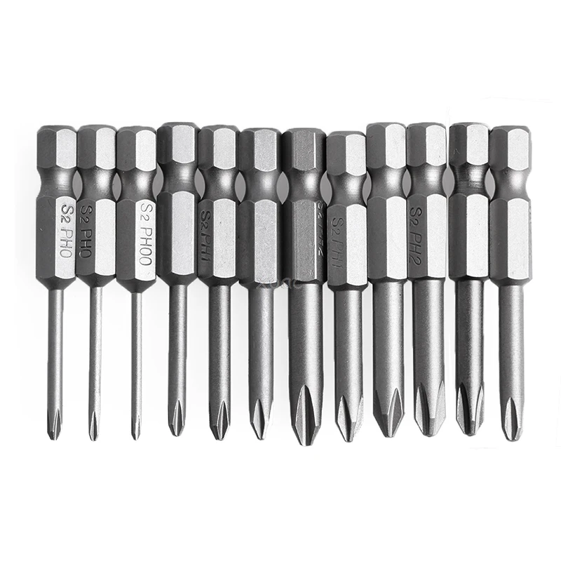 12Pcs 50mm 1/4 Inch Hex Shank Magnetic Phillips Cross Screwdriver Bits A25 dropshipping