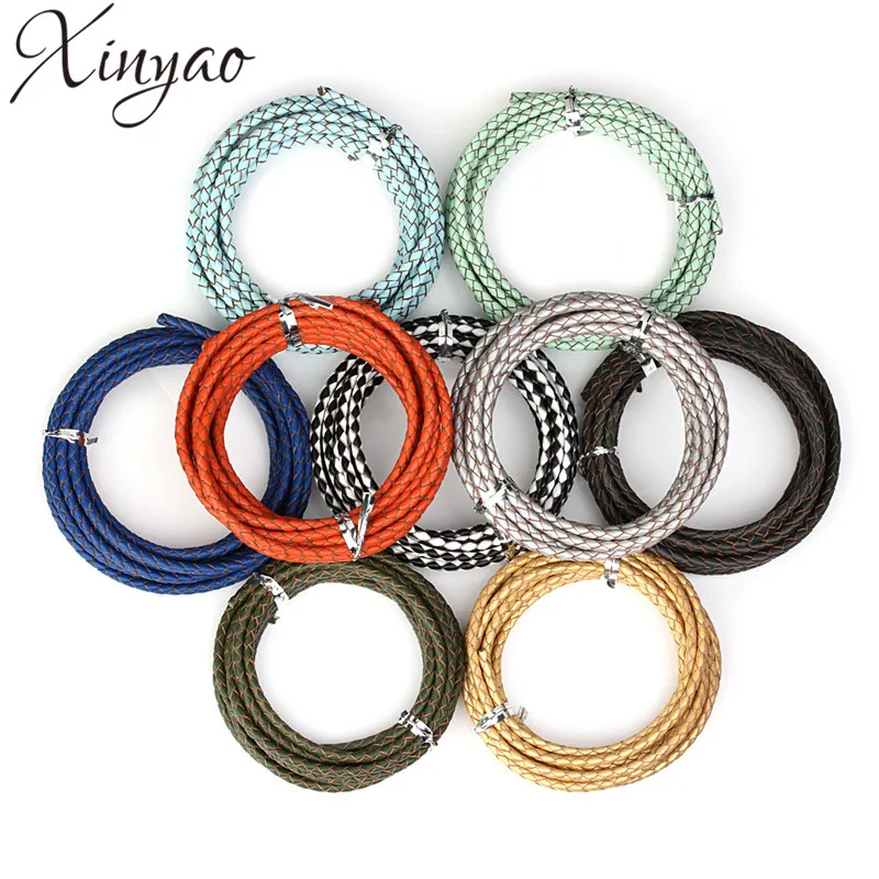 XINYAO 2m/Roll Dia 3mm 4mm Genuine Braided Leather Cord Round Leather Rope Thread For DIY Necklace Bracelet Jewelry Making F1104