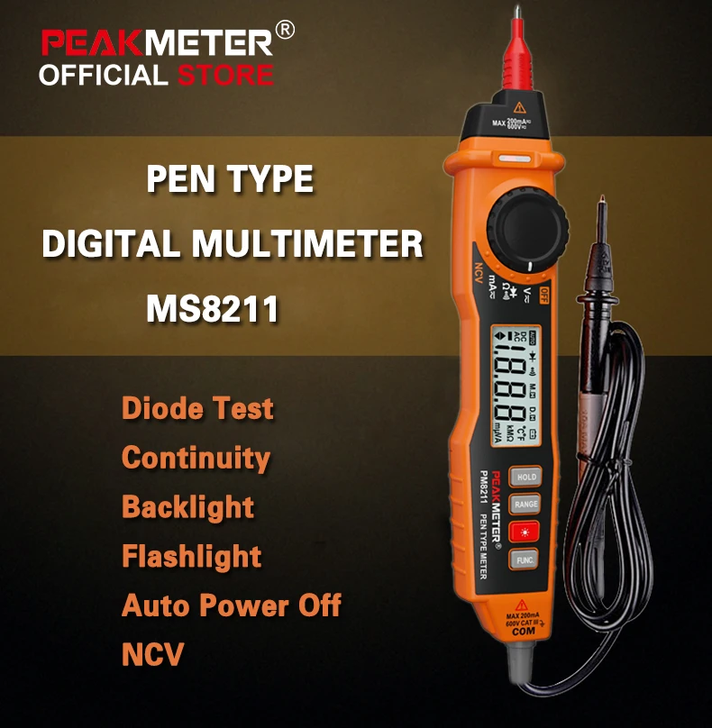 PEAKMETER MS8211 Digital Multimeter 2000 Counts Pen Type with Non Contact  ACV/DCV Electric Handheld Tester